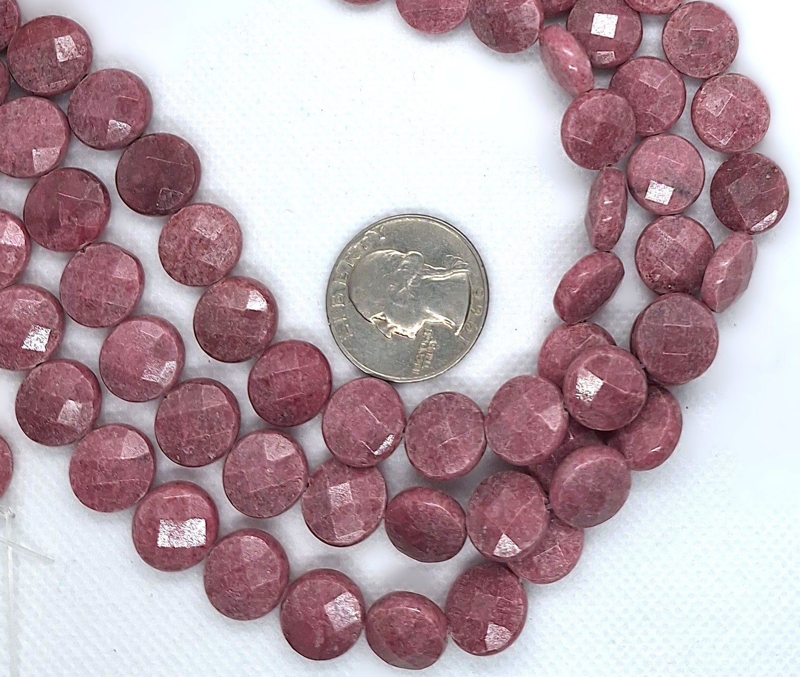 12mm Rhodonite Faceted Coin Gemstone Beads 16-Inch Strand