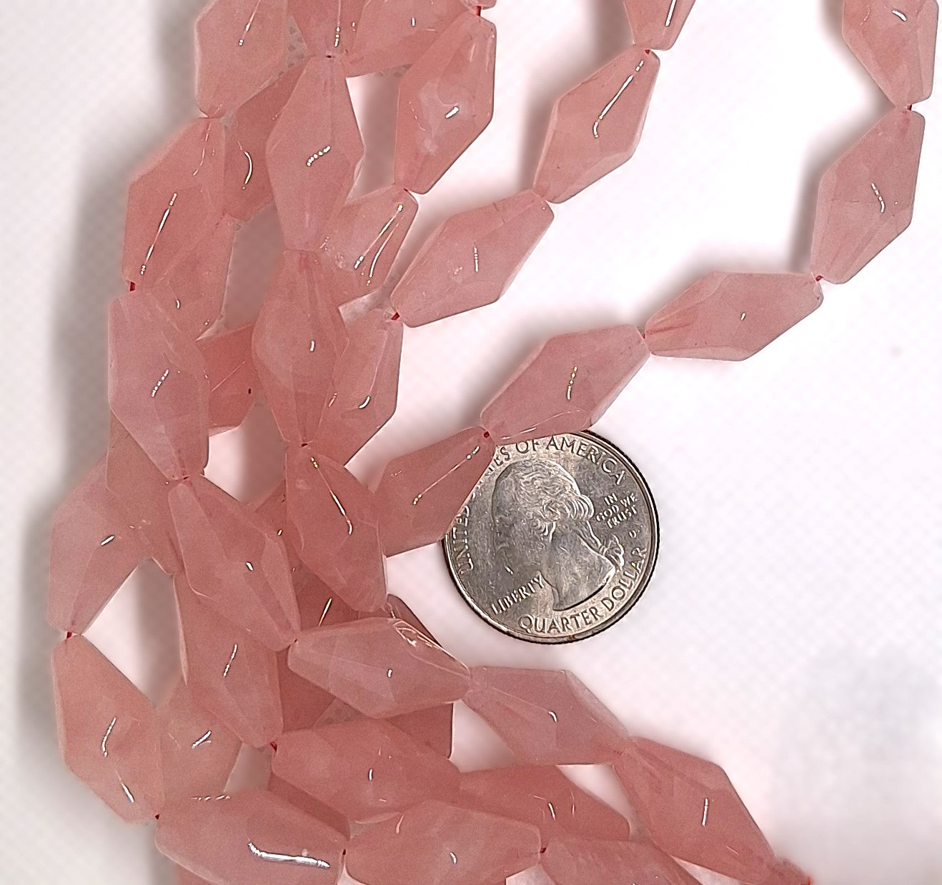 20x10mm Rose Quartz Double Prism Long Bicone Gemstone Beads 16-inch Strand