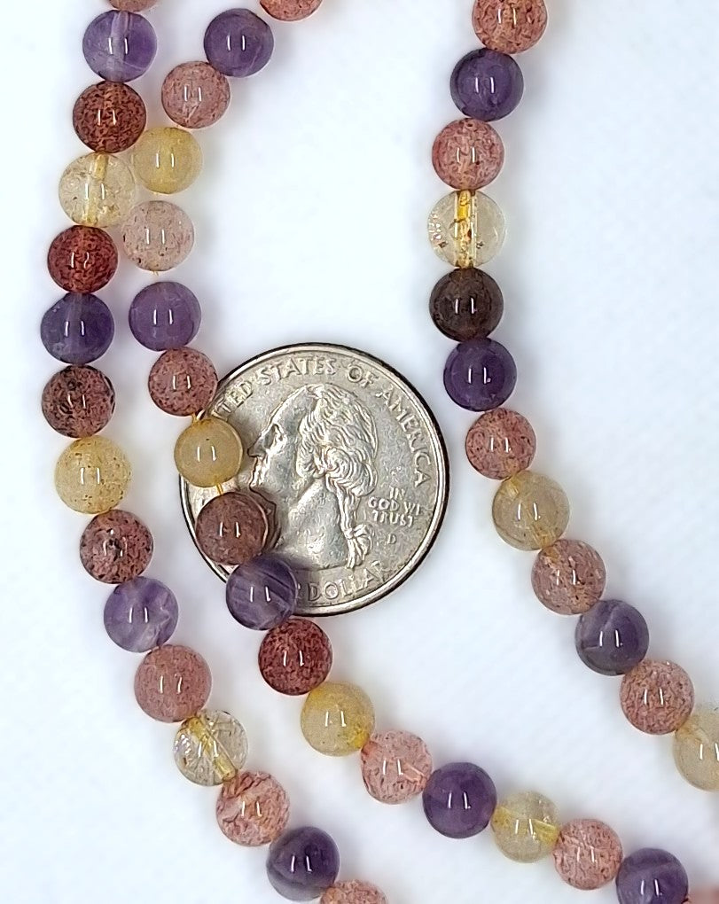 6mm Super Seven Quartz Round Gemstone Beads 8-Inch Strand