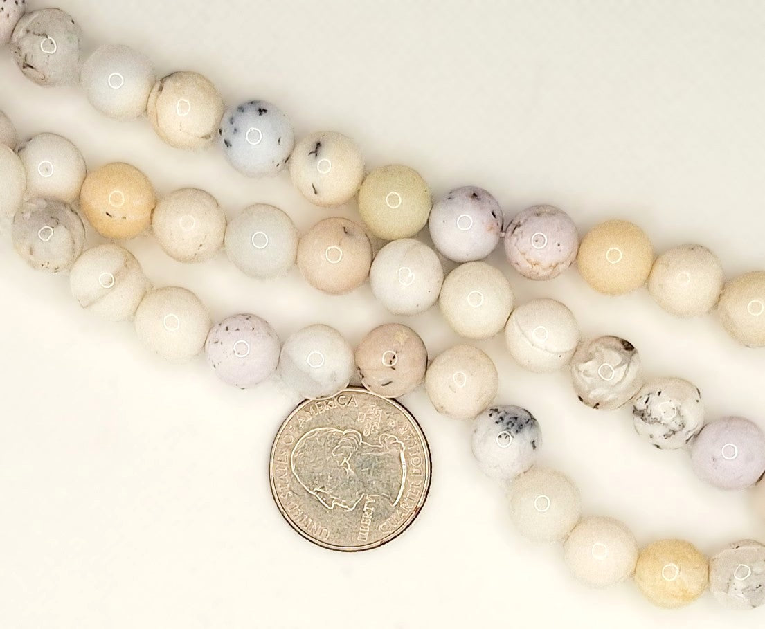 10mm White Opal Round Gemstone Beads 8-inch Strand