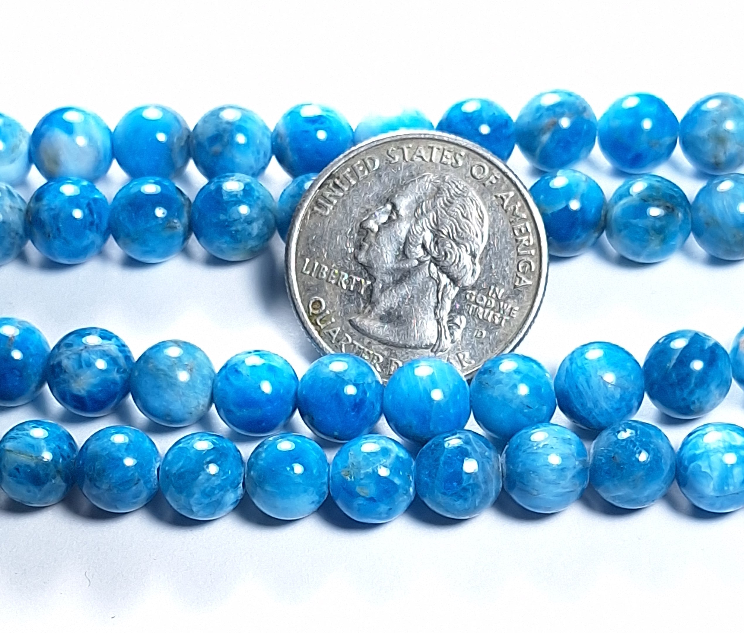 8mm Blue Apatite Round Gemstone Beads 8-Inch Strand