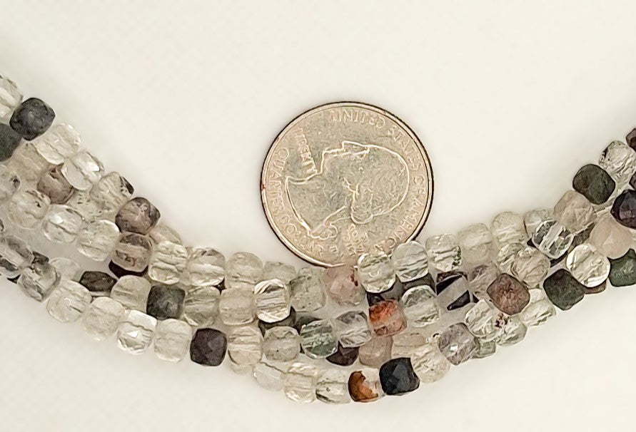 6mm Kiwi Quartz Faceted Cube Gemstone Beads 8-inch Strand