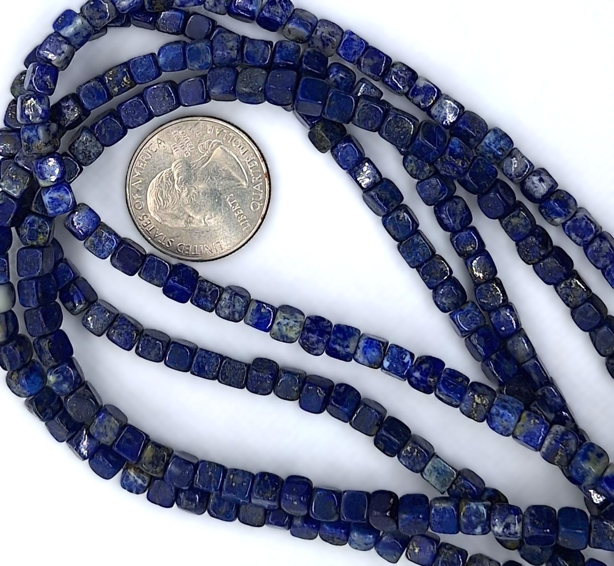 4mm Lapis Rounded Cube Gemstone Beads 16-Inch Strand