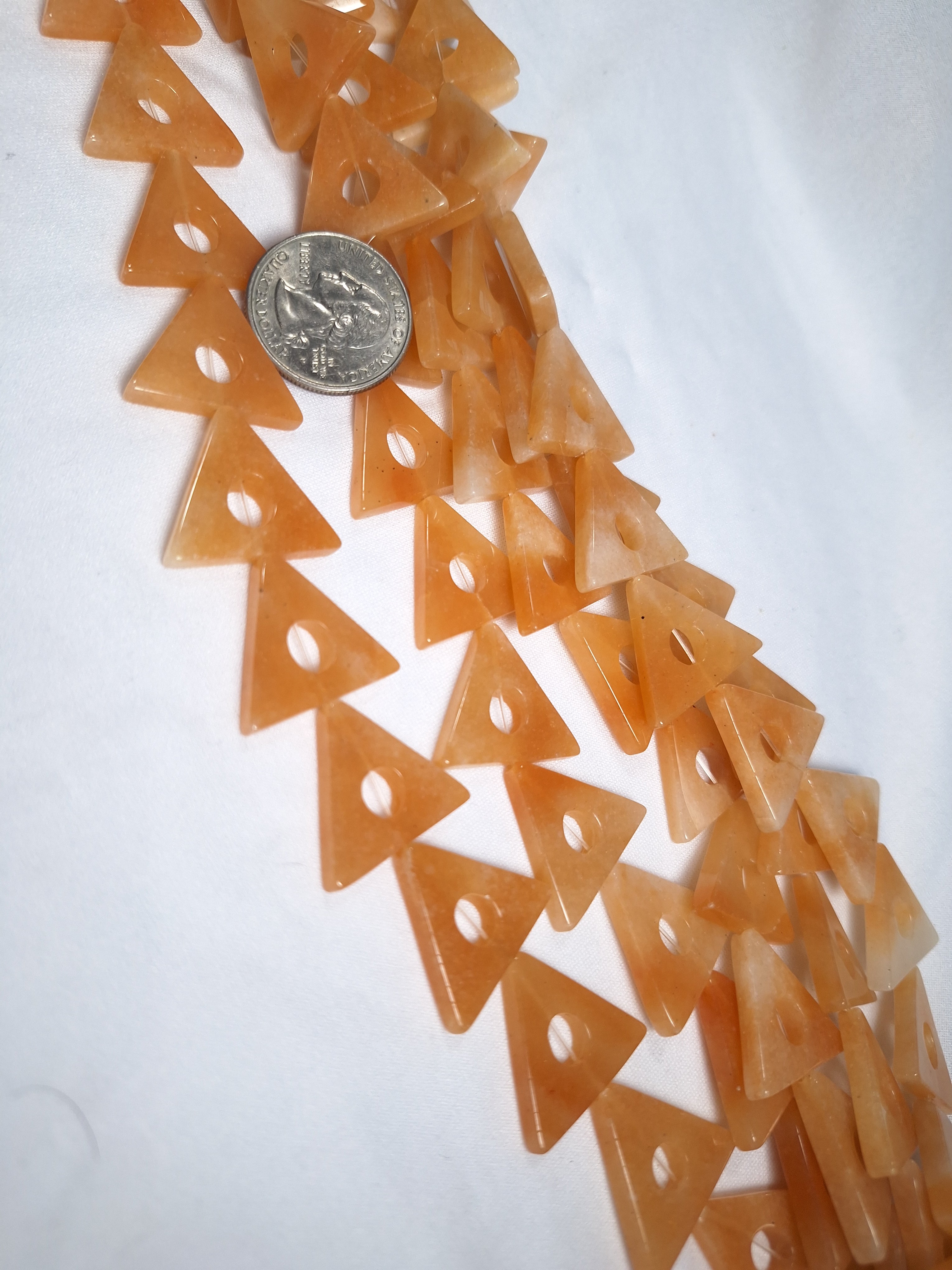 21mm Peach Red Aventurine Open Triangle Gemstone Beads 16-Inch Strand