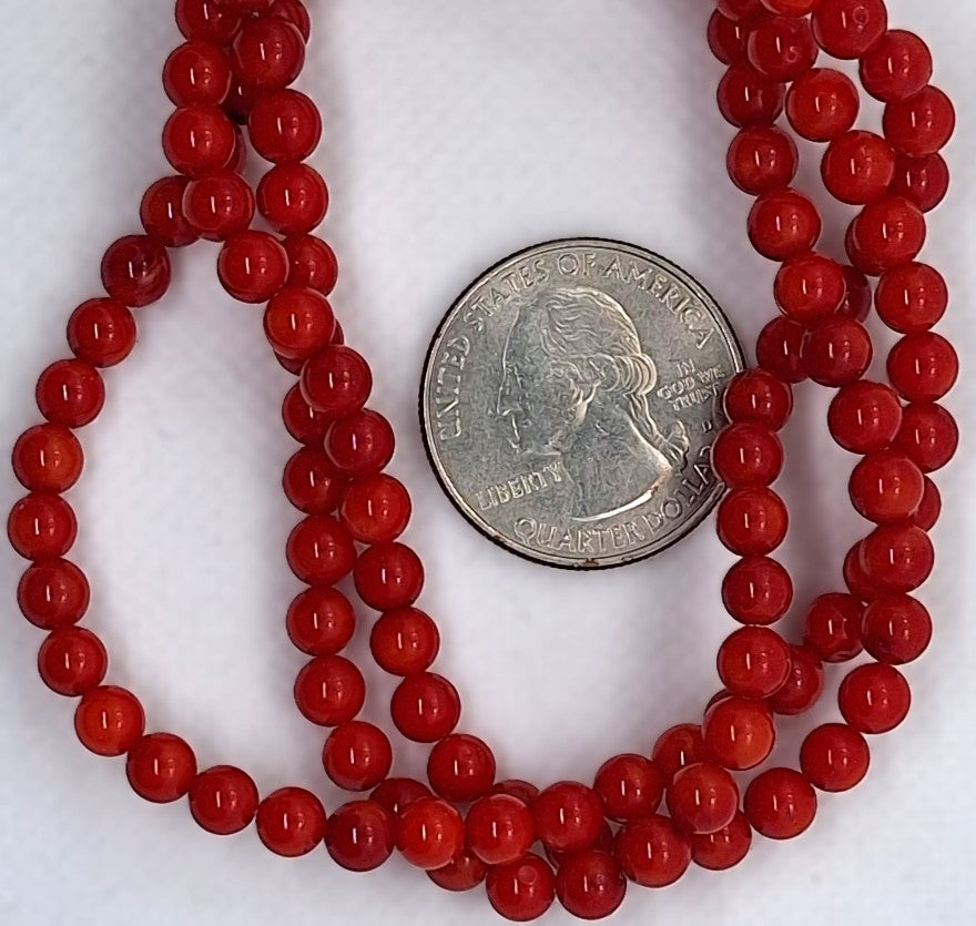 6mm Red Dyed Bamboo Coral Round Beads 16-Inch Strand