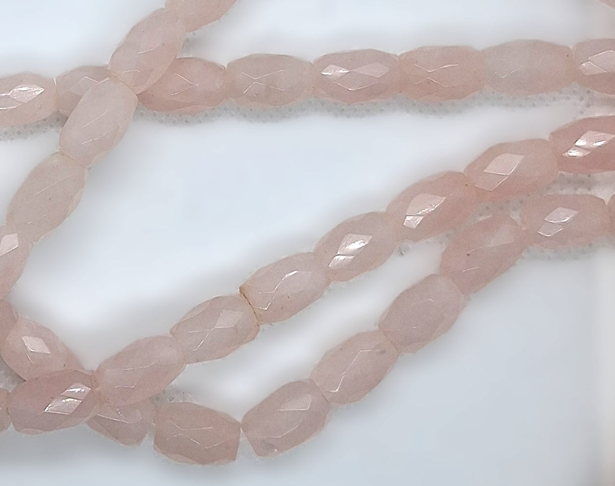 12x8mm Rose Quartz Faceted Barrel Gemstone Beads 16-Inch Strand