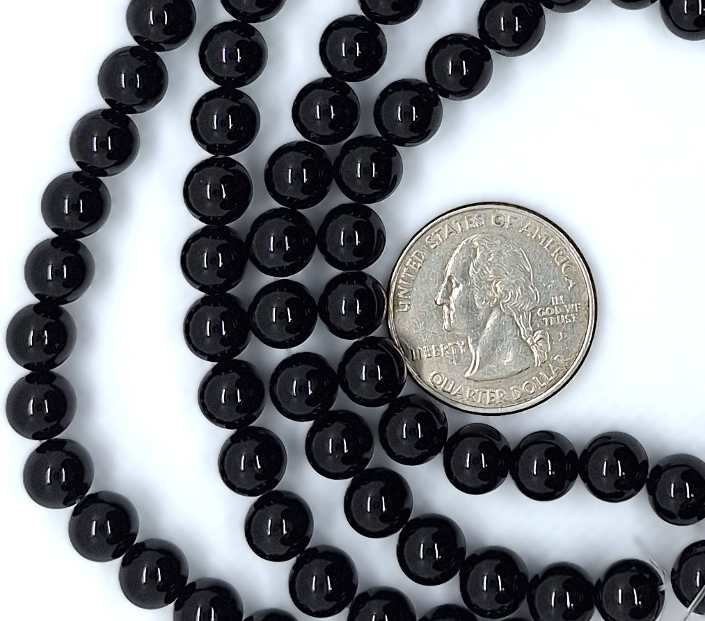 8mm Black Tourmaline Round Gemstone Beads 8-Inch Strand