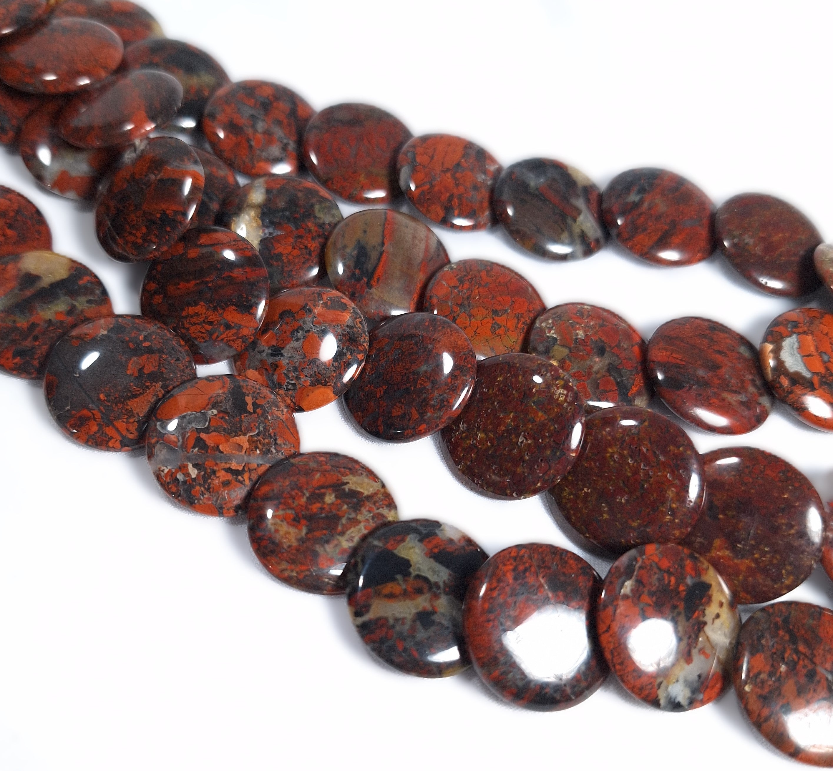 20mm Brecciated Jasper Tiled Lentil Coin Gemstone Beads 16-Inch Strand