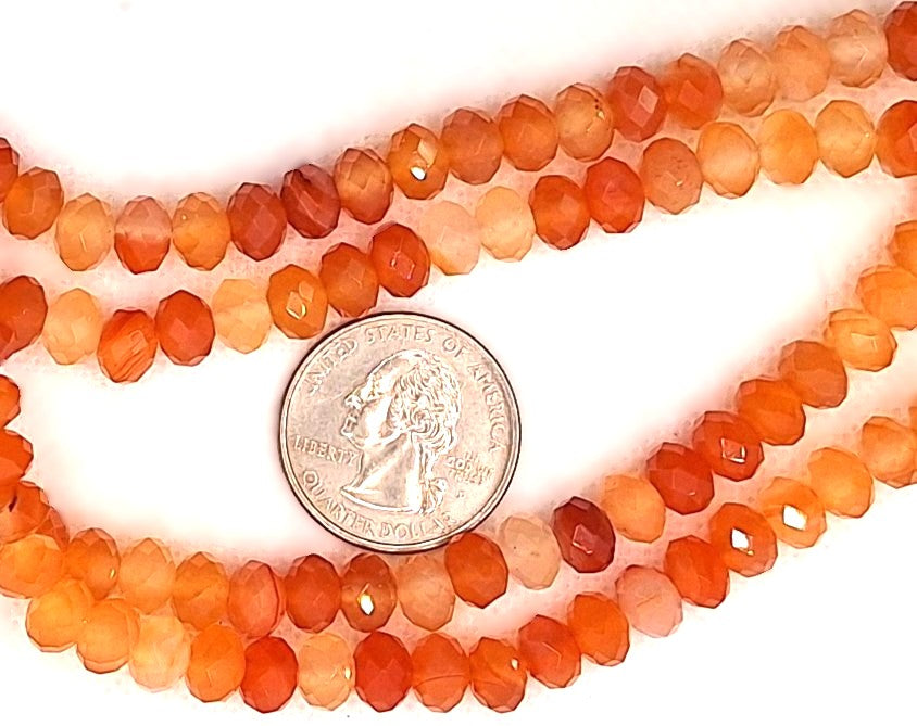 8x5mm Carnelian Faceted Rondelle Gemstone Beads 8-inch Strand