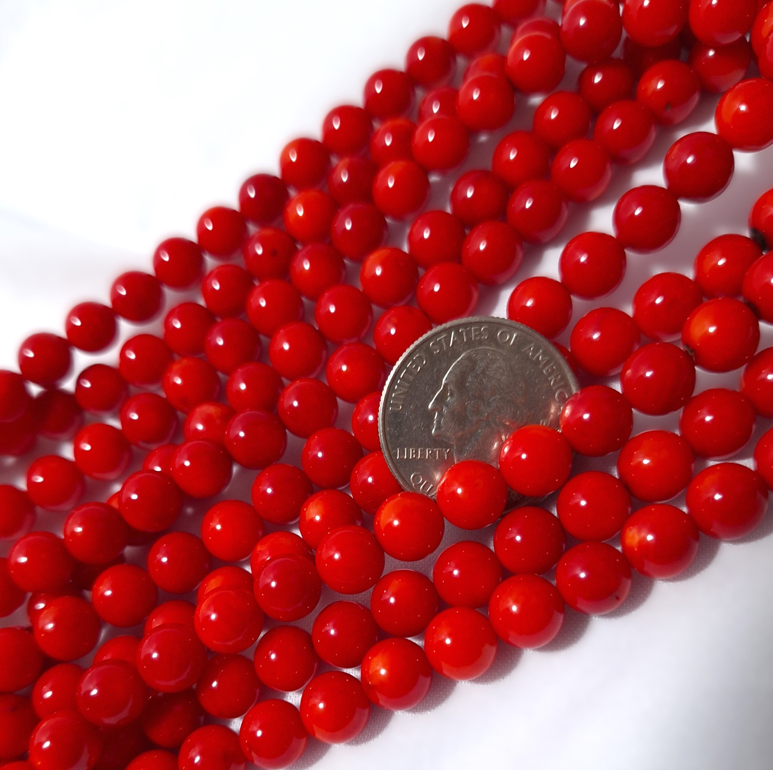 8mm Red Bamboo Coral Round Gemstone Beads 16-Inch Strand