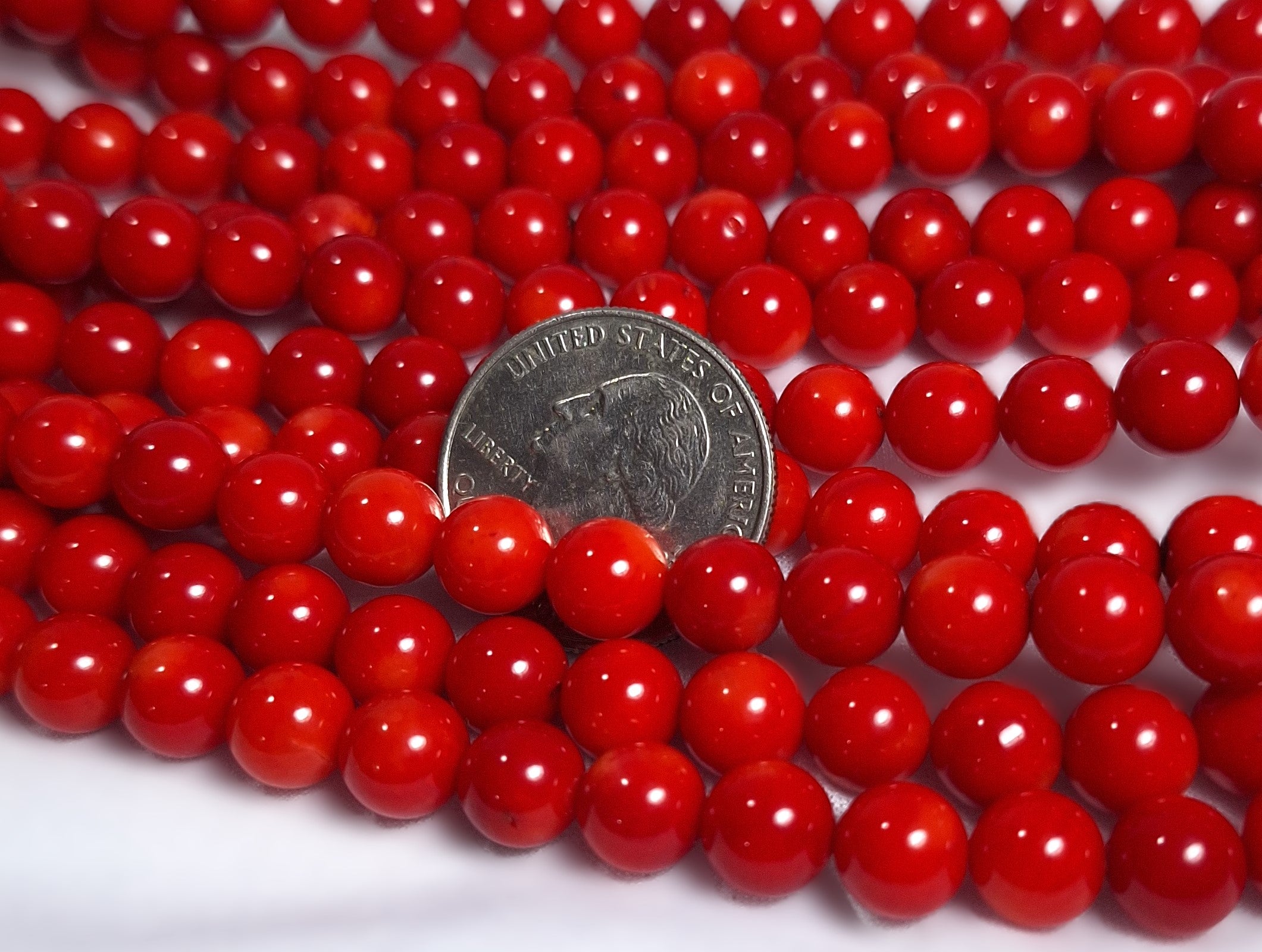 8mm Red Bamboo Coral Round Gemstone Beads 16-Inch Strand