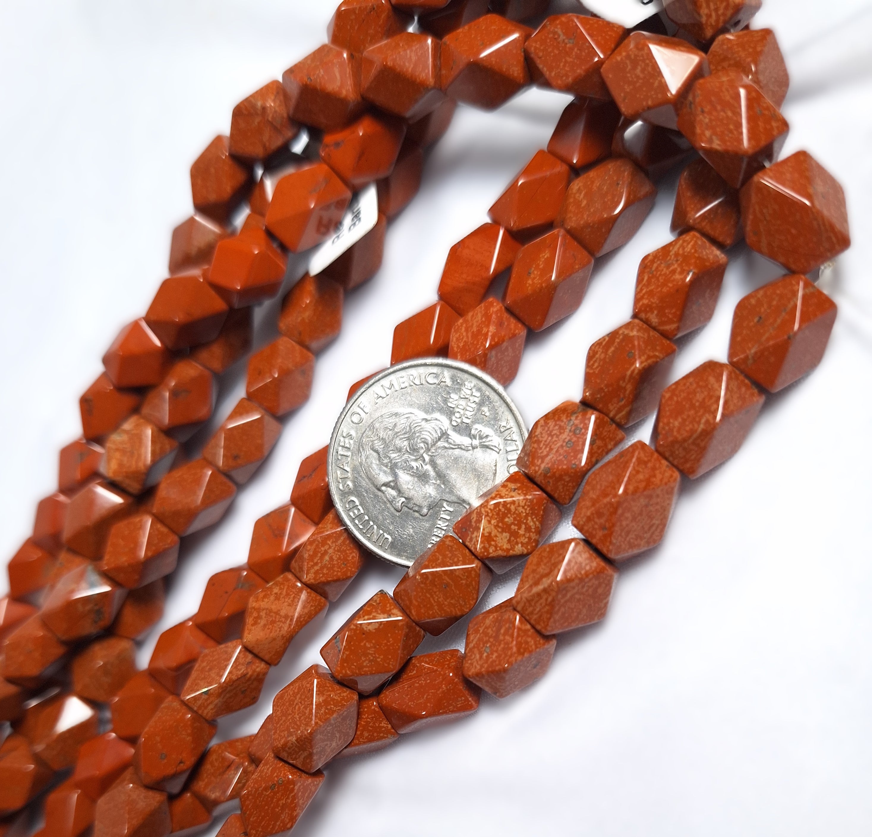 10x7mm Red Jasper Baroque Faceted Barrel Gemstone Beads 16-Inch Strand