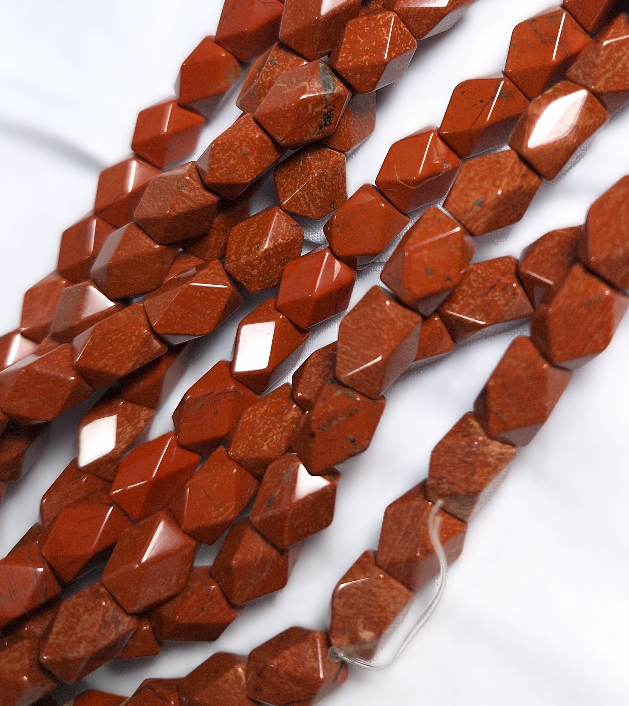 10x7mm Red Jasper Baroque Faceted Barrel Gemstone Beads 16-Inch Strand