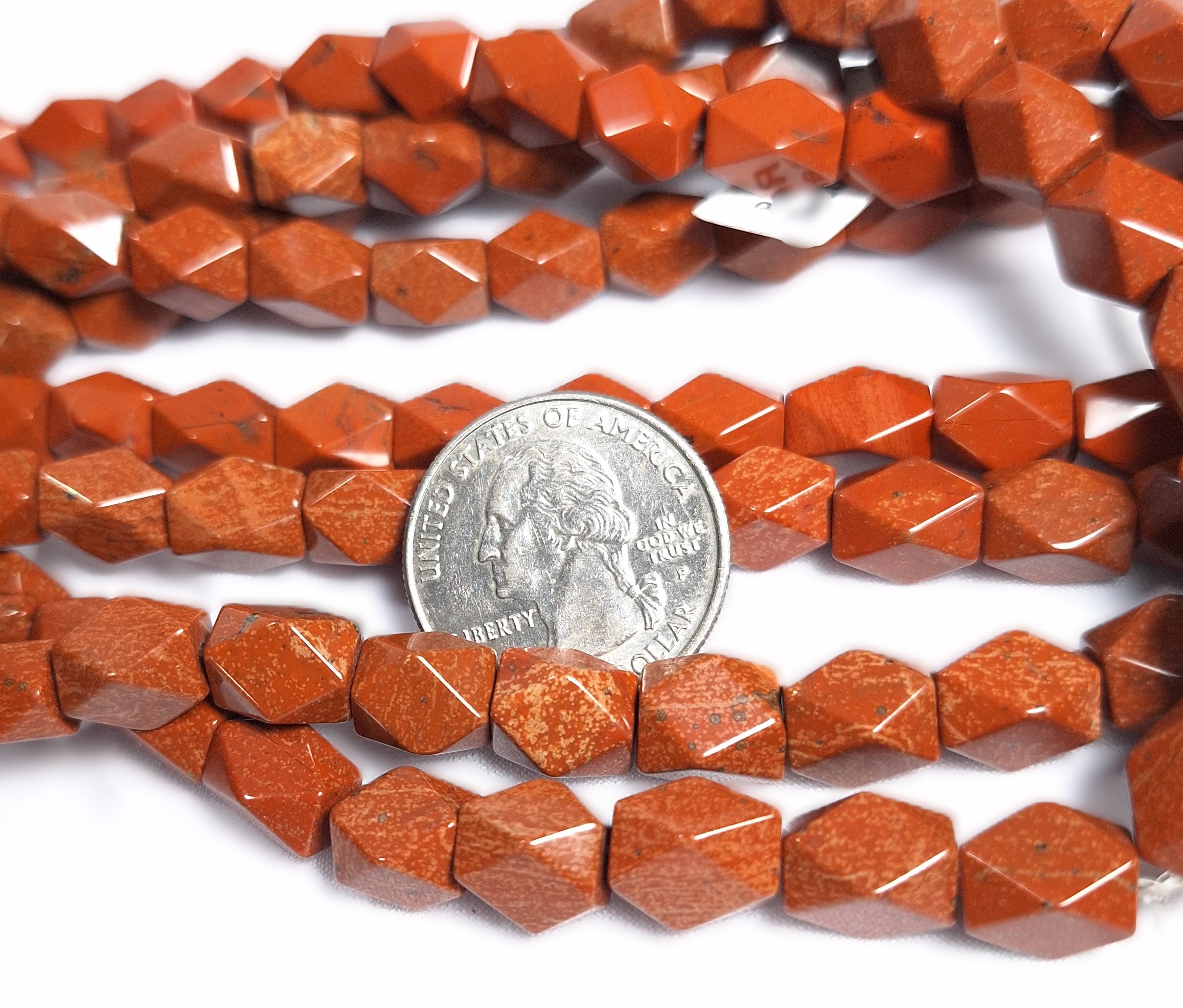 10x7mm Red Jasper Baroque Faceted Barrel Gemstone Beads 16-Inch Strand