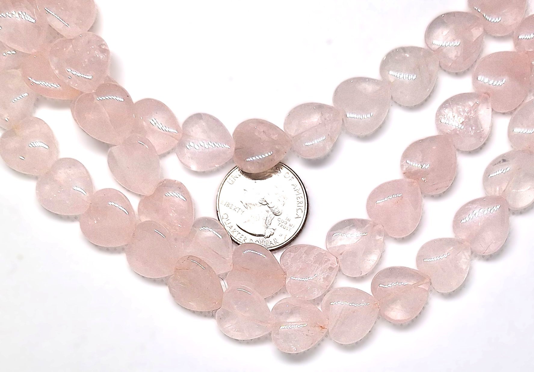 14mm Rose Quartz Puff Heart Gemstone Beads 16-inch Strand