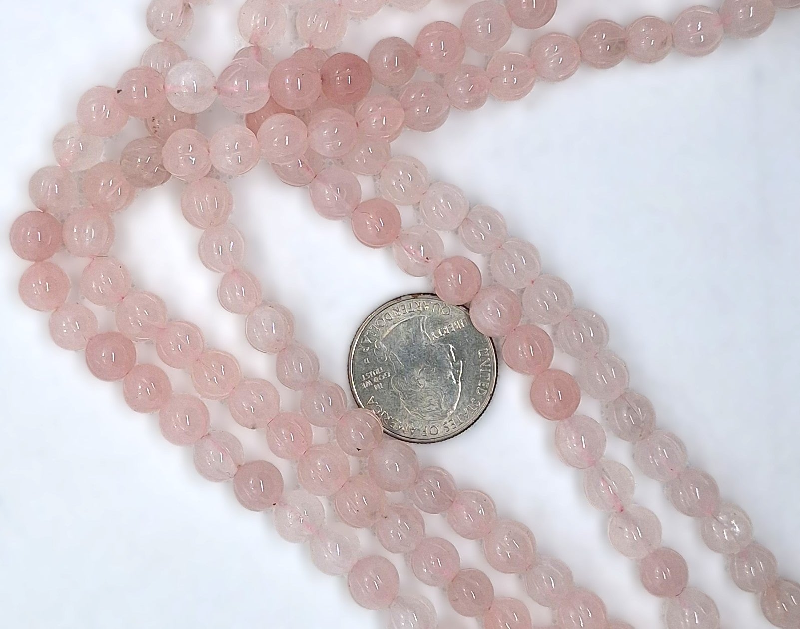 8mm Rose Quartz Carved Melon Round Gemstone Beads 16-Inch Strand
