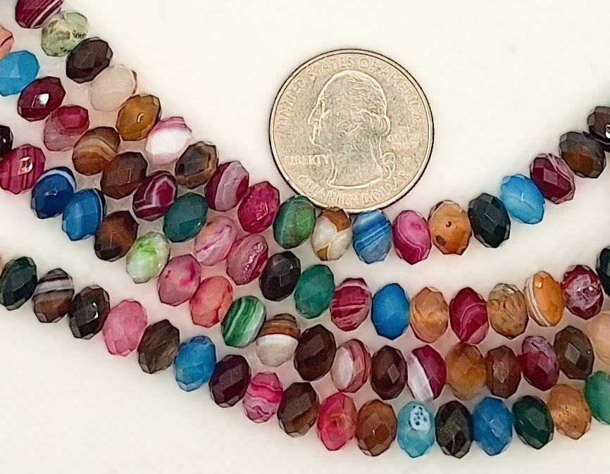 8x5mm Rainbow Sardonyx Faceted Rondelle Mixed Gemstone Beads 8-inch Strand