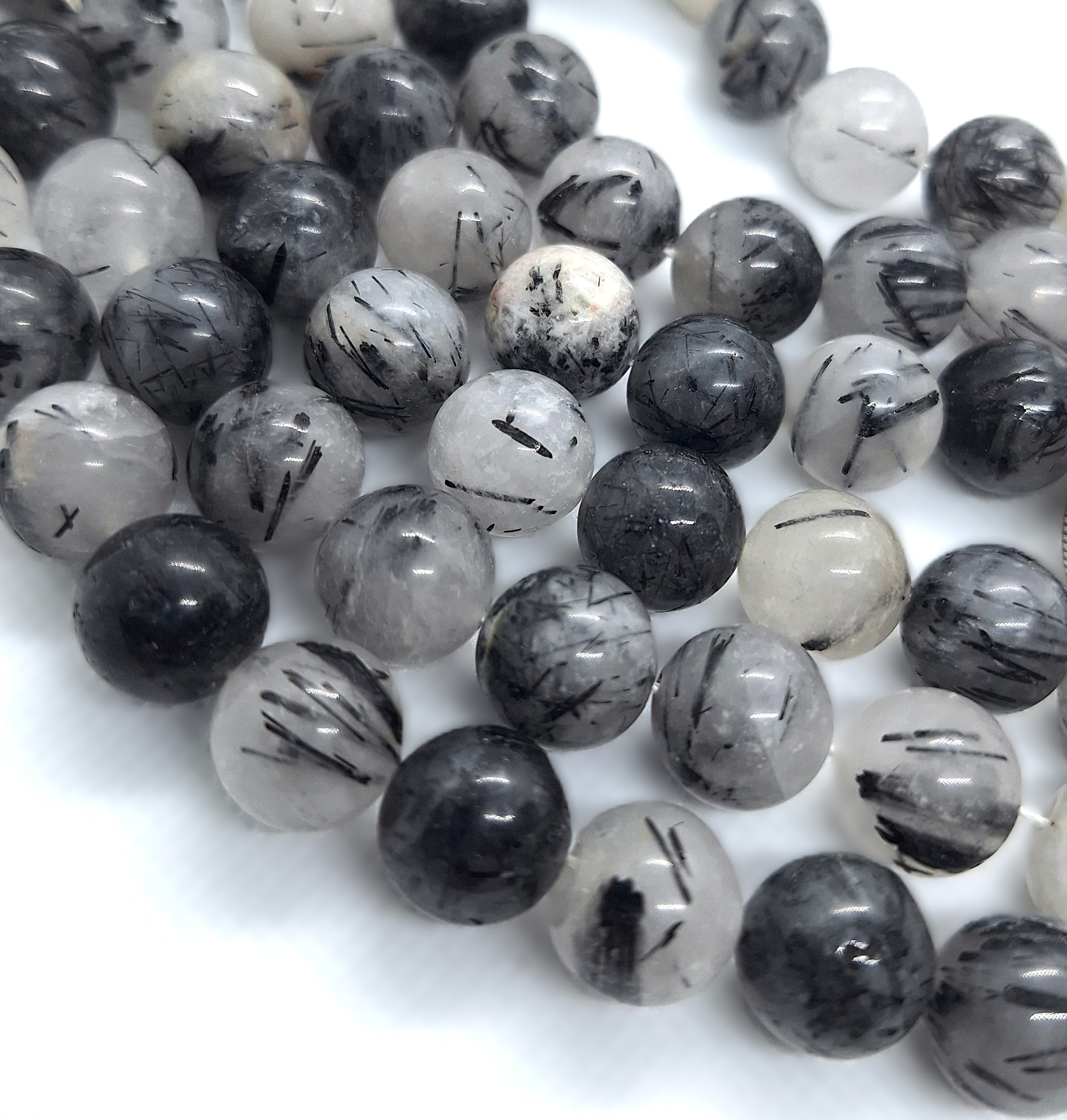 12mm Tourmalinated Quartz Round Gemstone Beads 16-Inch Strand
