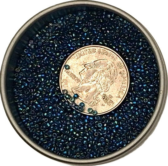 15/0 Teal Transparent Rainbow Toho Round Seed Beads 10g