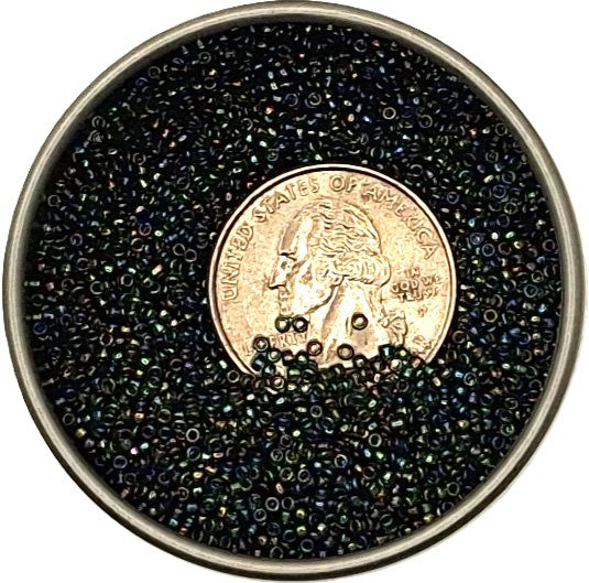 15/0 Olivine Green Transparent Rainbow Toho Round Seed Beads 10g