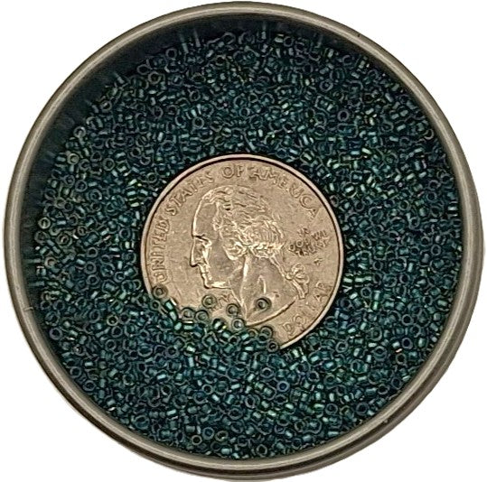 15/0 Teal-Lined Crystal Clear Rainbow Toho Round Seed Beads 10g