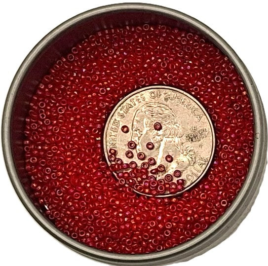 15/0 Cherry Red Opaque Rainbow Round Seed Beads 10g