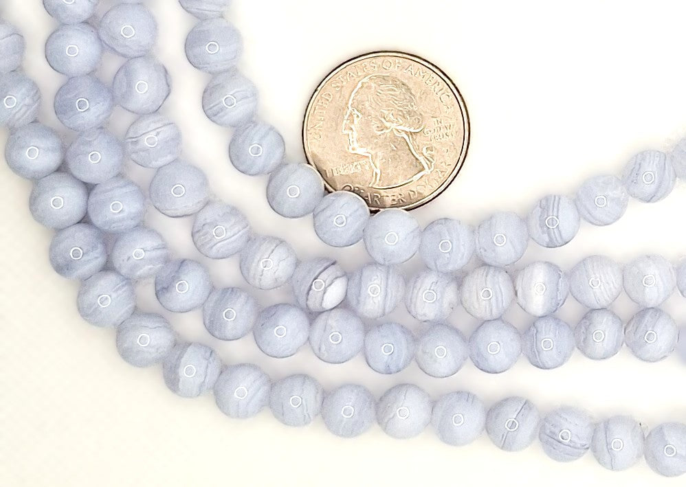 8mm Blue Lace Agate Round Gemstone Beads 8-inch Strand