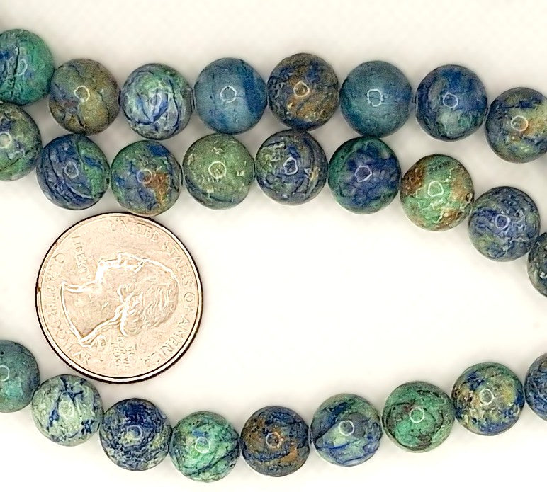10mm Natural Azurite Round Gemstone Beads 8-inch Strand