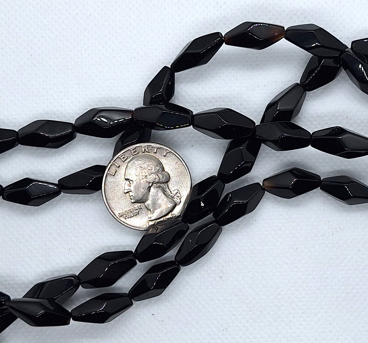 16x8mm Black Onyx Double Prism Bicone Gemstone Beads 16-Inch Strand