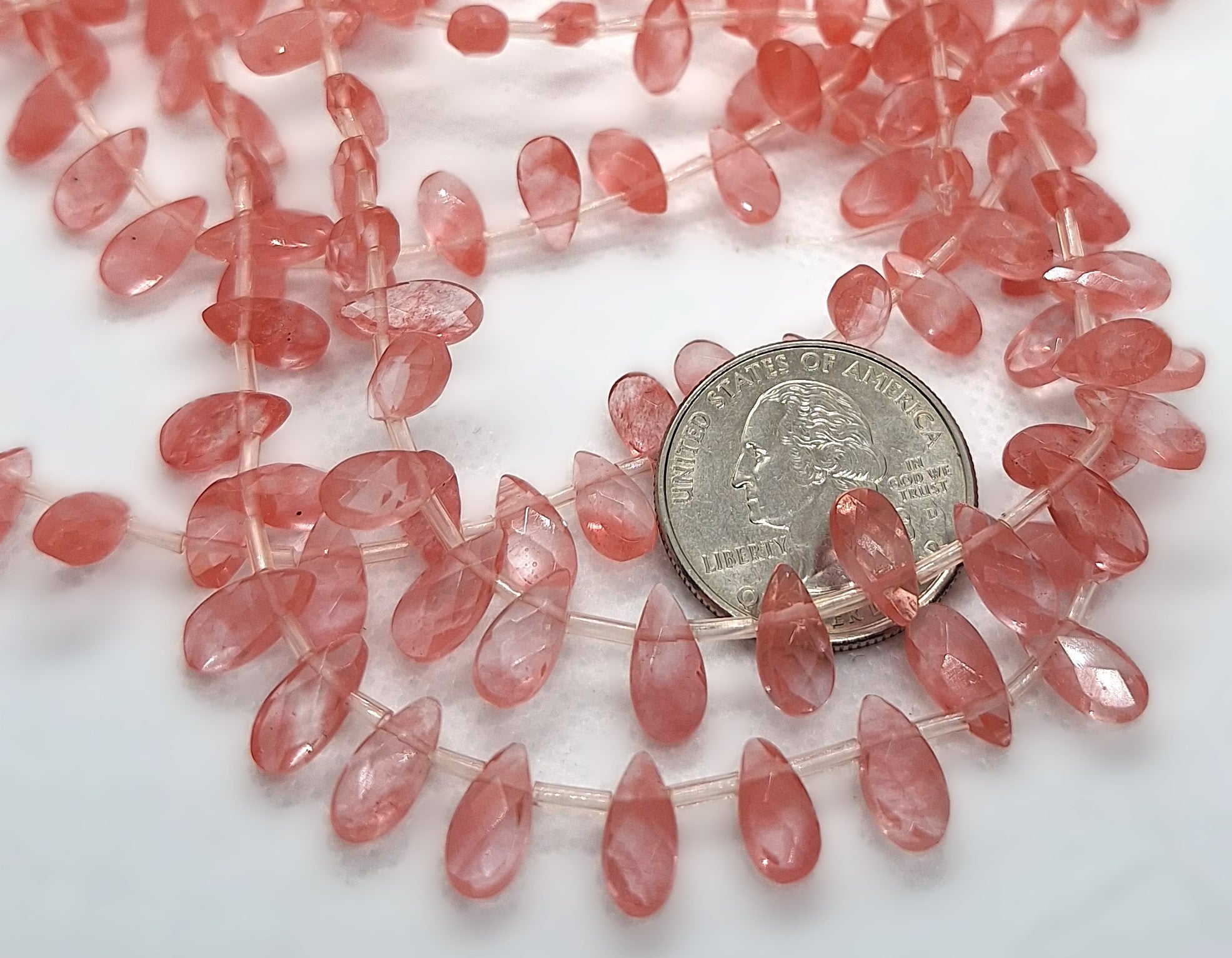 10x6mm Cherry Quartz Faceted Teardrop Briolette Gemstone Beads 16-Inch Strand