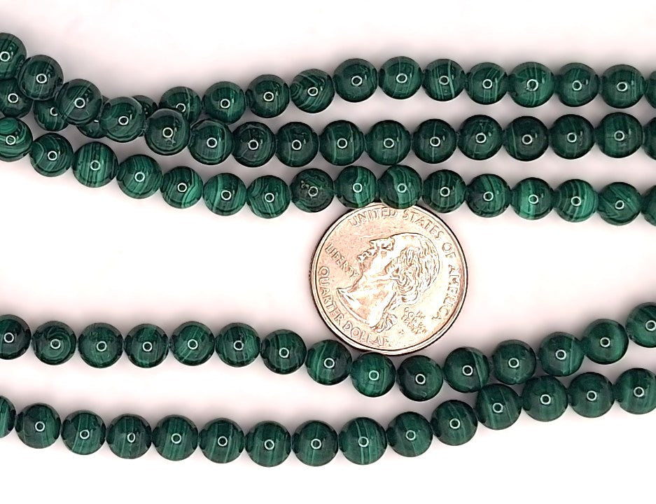 7mm Malachite Round Gemstone Beads 8-Inch Strand
