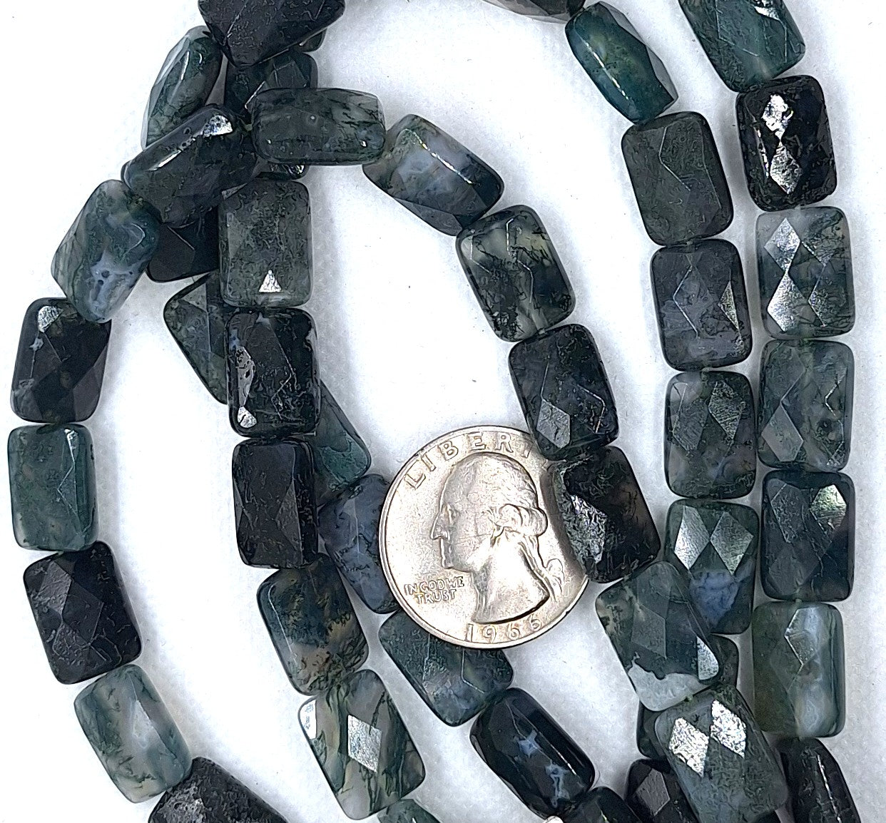 14x10mm Moss Agate Faceted Rectangle Gemstone Beads 16-Inch Strand