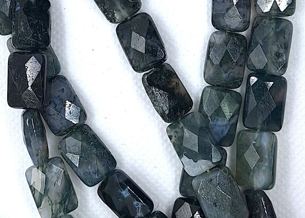 14x10mm Moss Agate Faceted Rectangle Gemstone Beads 16-Inch Strand