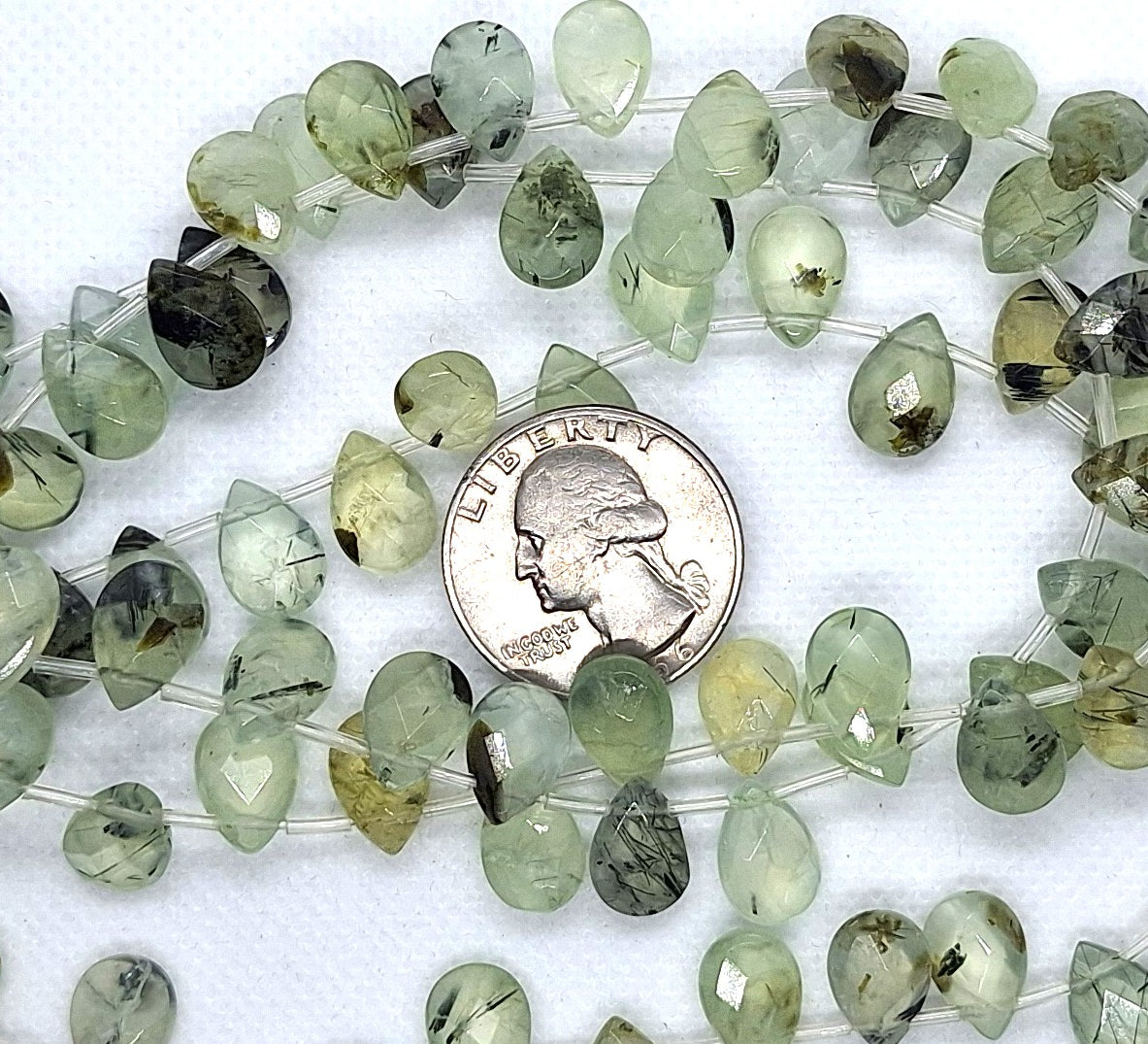 12x8mm Prehnite Faceted Briolette Teardrop Gemstone Beads 16-Inch Strand
