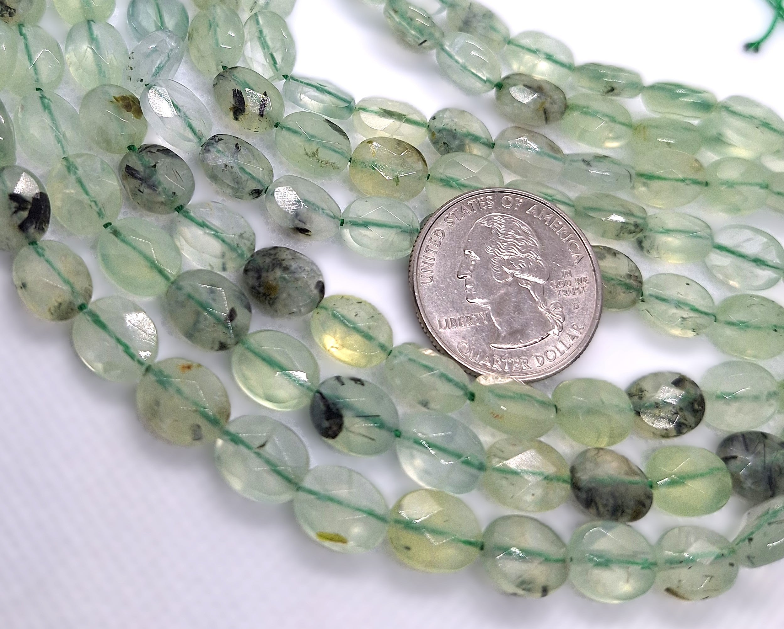8x10mm Prehnite Faceted Oval Gemstone Beads 16-Inch Strand