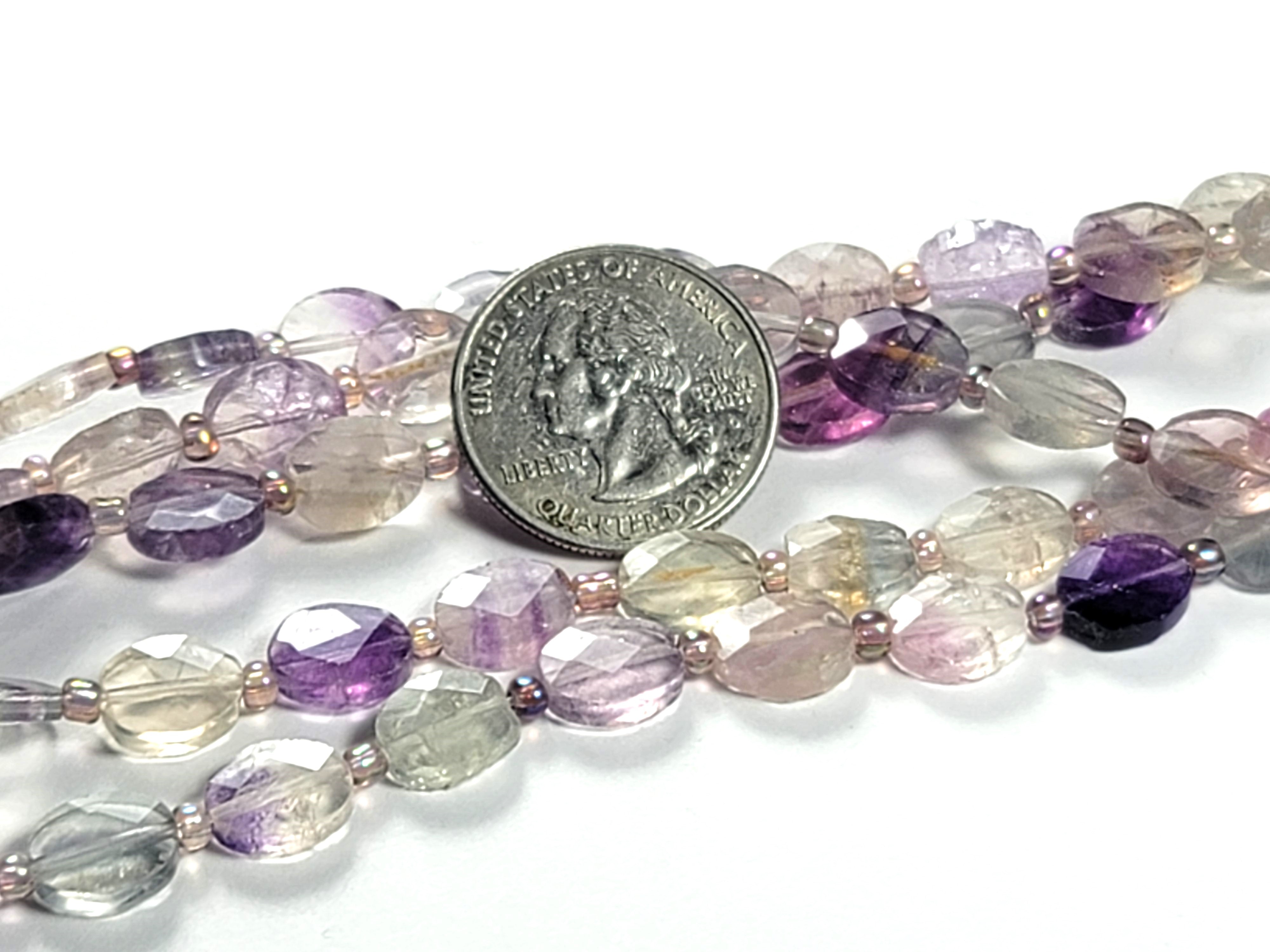 10x8mm Purple Fluorite Faceted Flat Oval Gemstone Beads 8-Inch Strand