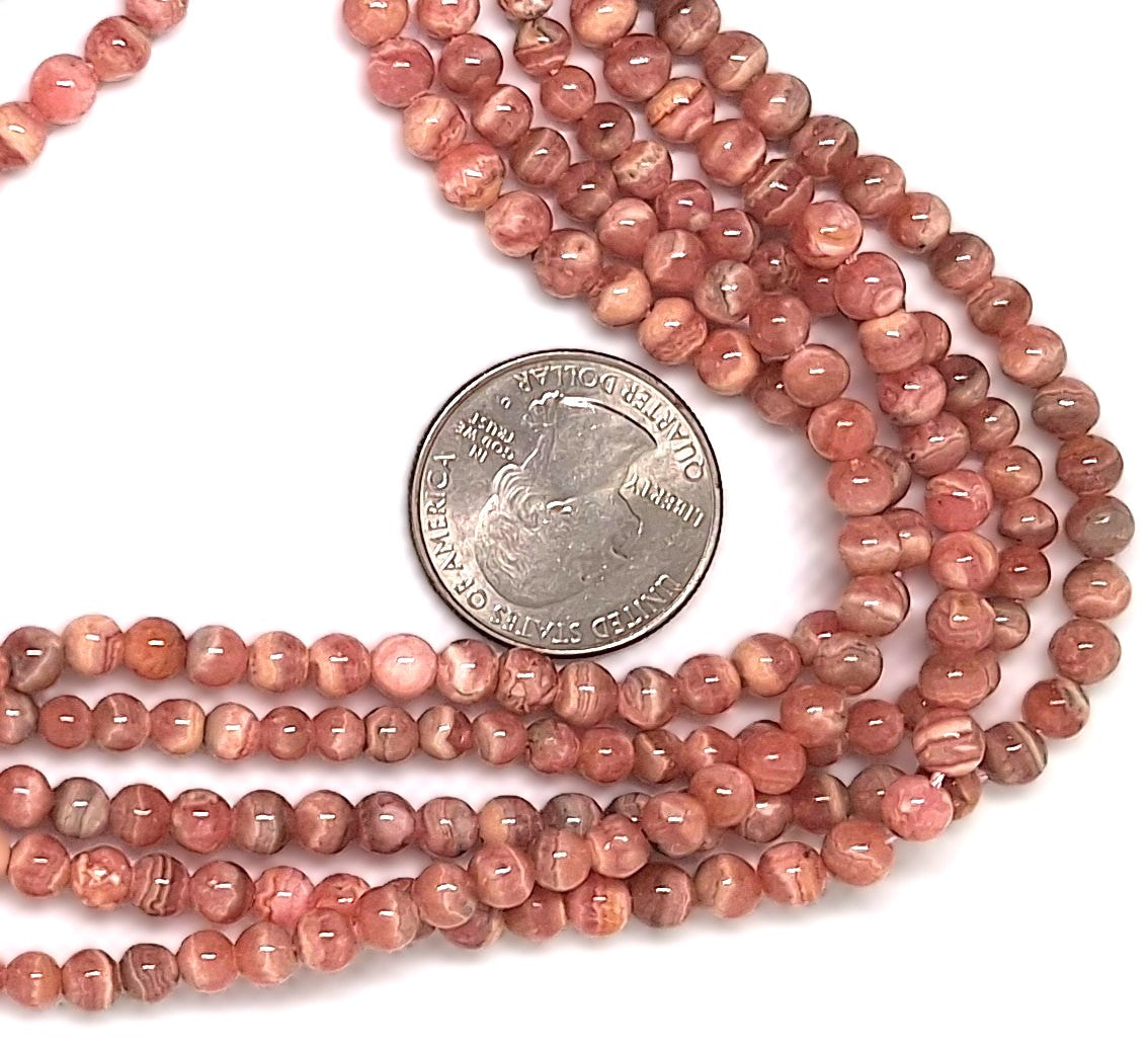 5mm Natural Rhodocrosite Round Gemstone Beads 16-inch Strand