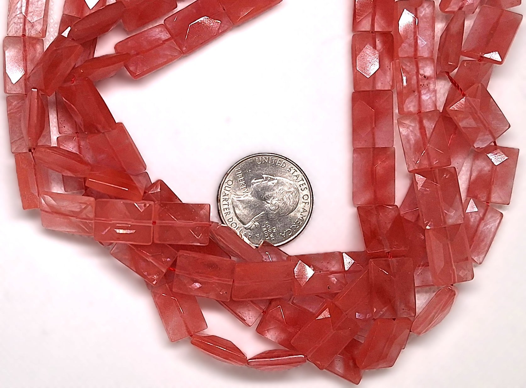 14x10mm Pink Cherry Quartz Faceted Rectangle Gemstone Beads 16-inch Strand