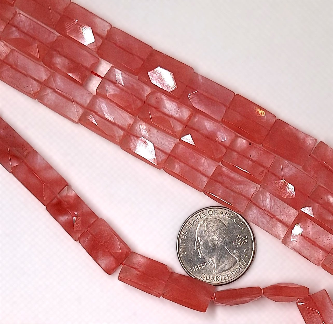 14x10mm Pink Cherry Quartz Faceted Rectangle Gemstone Beads 16-inch Strand
