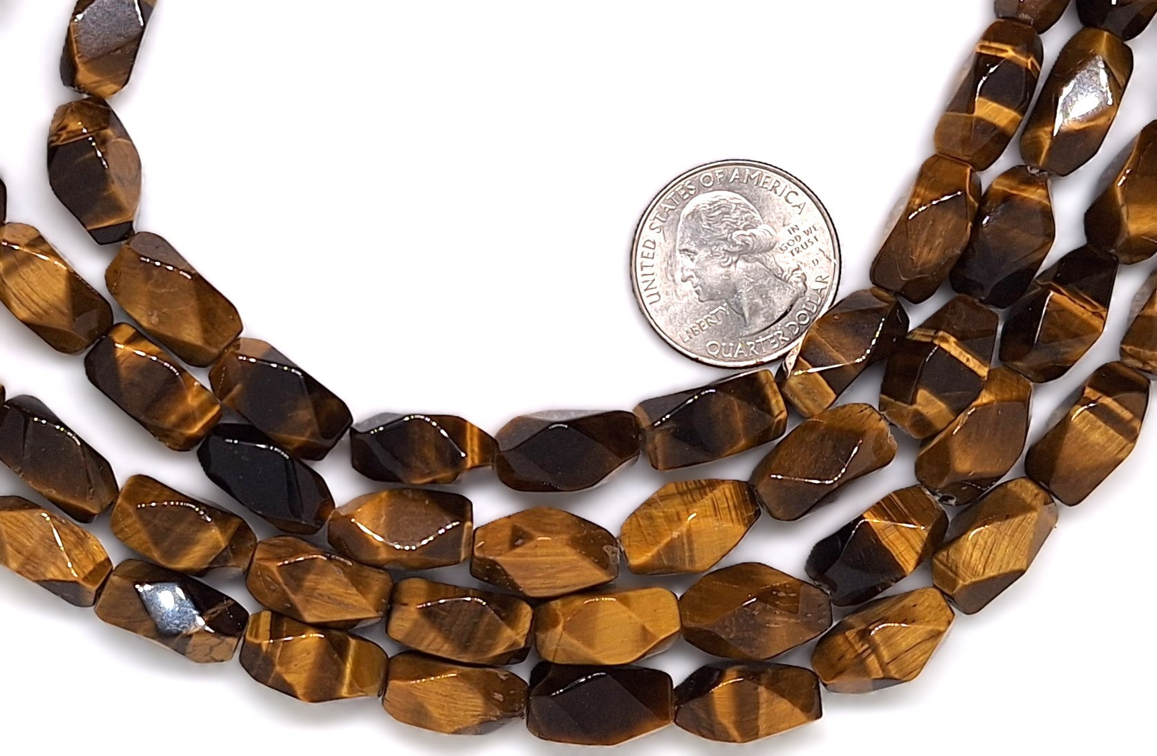 16x8mm Tiger's Eye Baroque Faceted Gemstone Beads 16-inch Strand