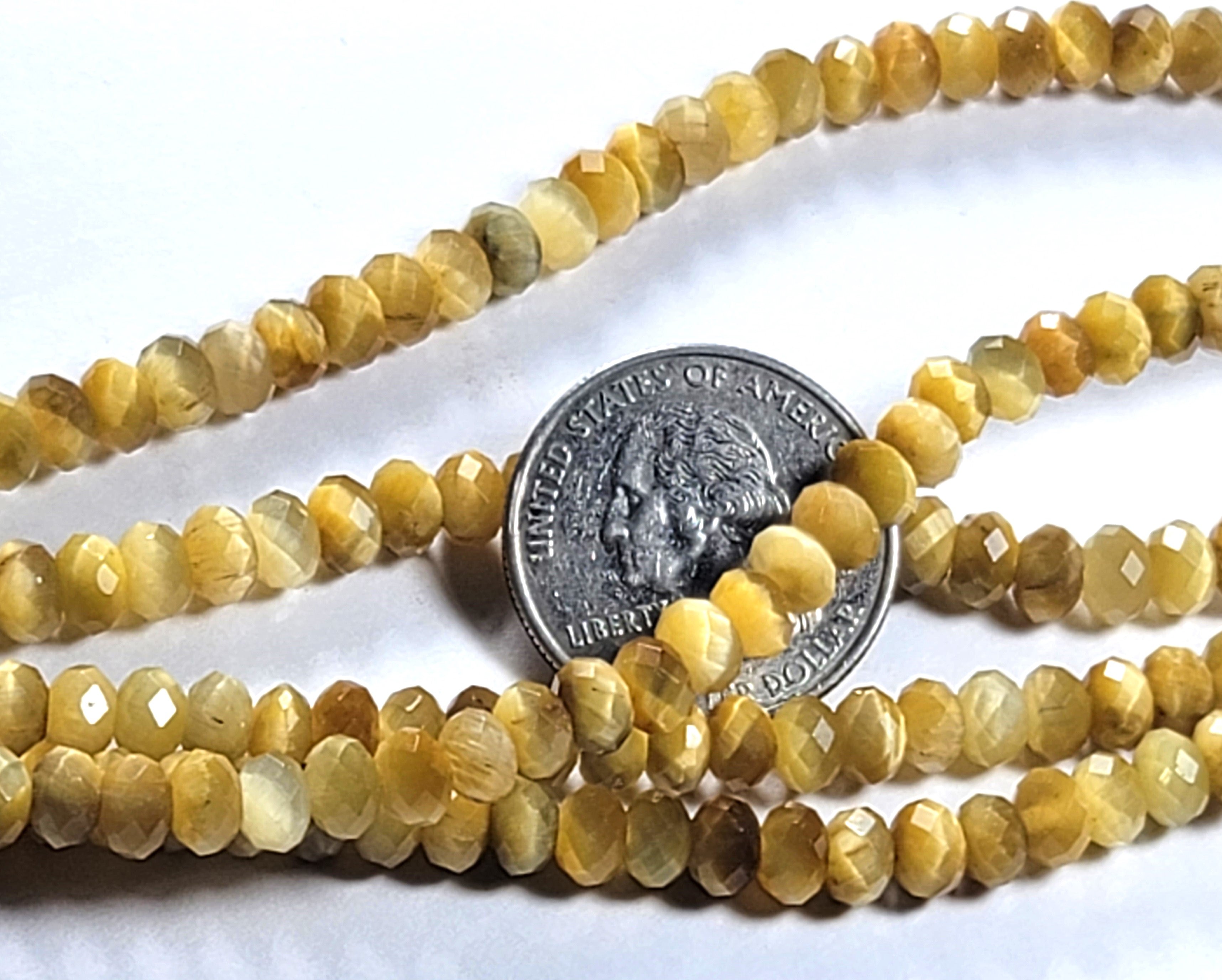 6x4mm Gold Tiger's Eye Faceted Rondelle Gemstone Beads 8-Inch Strand