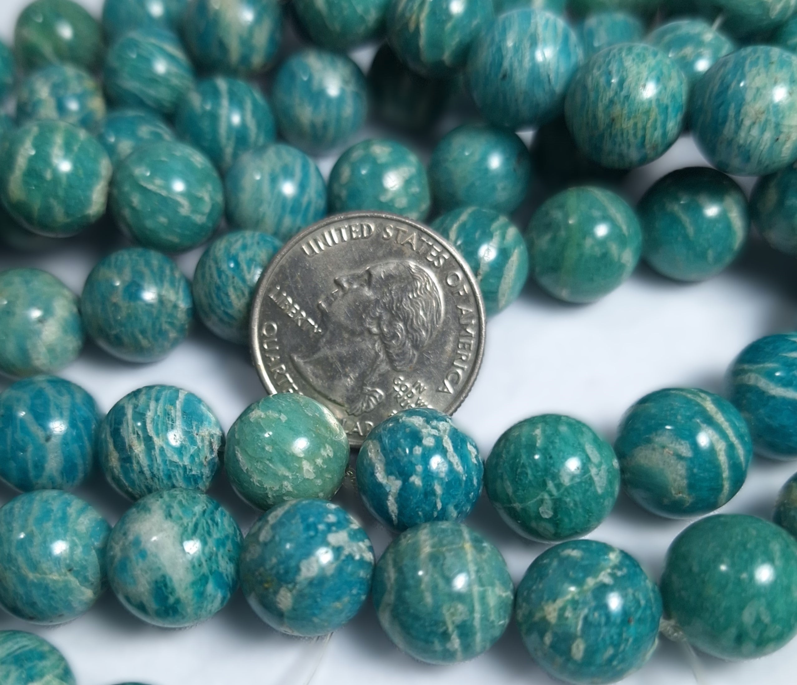 12mm Russian Amazonite Round Gemstone Beads 16-Inch Strand