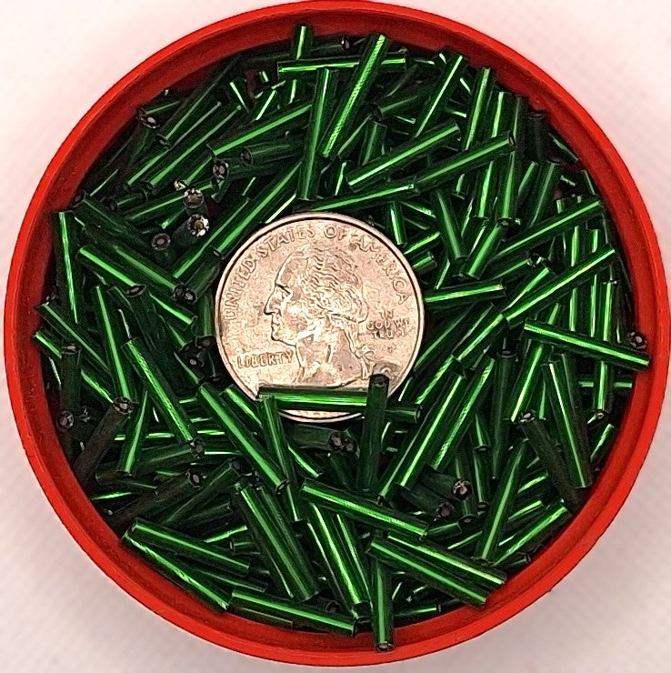 Emerald Green Silver-Lined Transparent 18mm Bugle Beads 50g