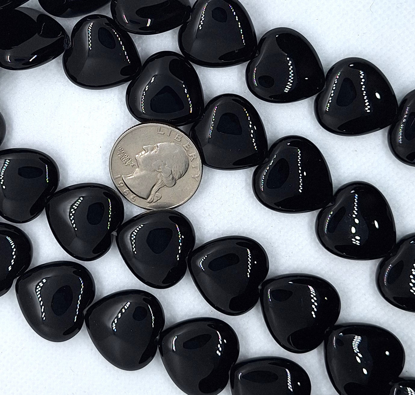 20mm Black Onyx Heart Gemstone Beads 16-Inch Strand