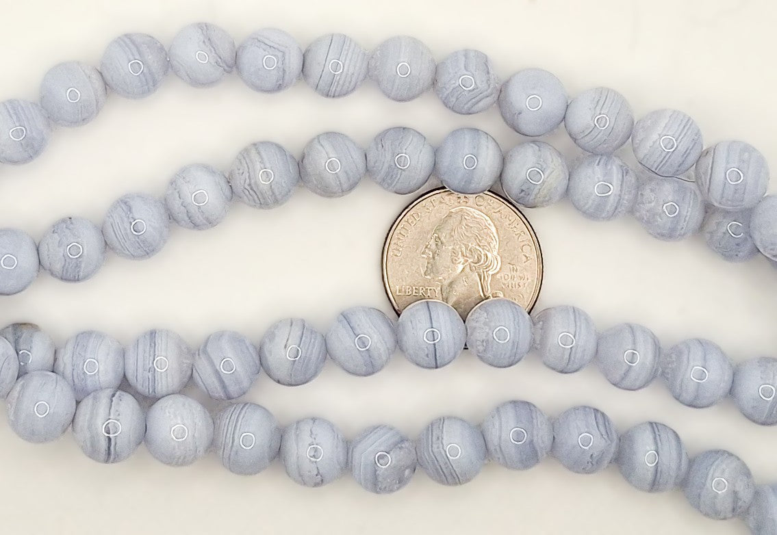 10mm Blue Lace Agate Round Gemstone Beads 8-inch Strand