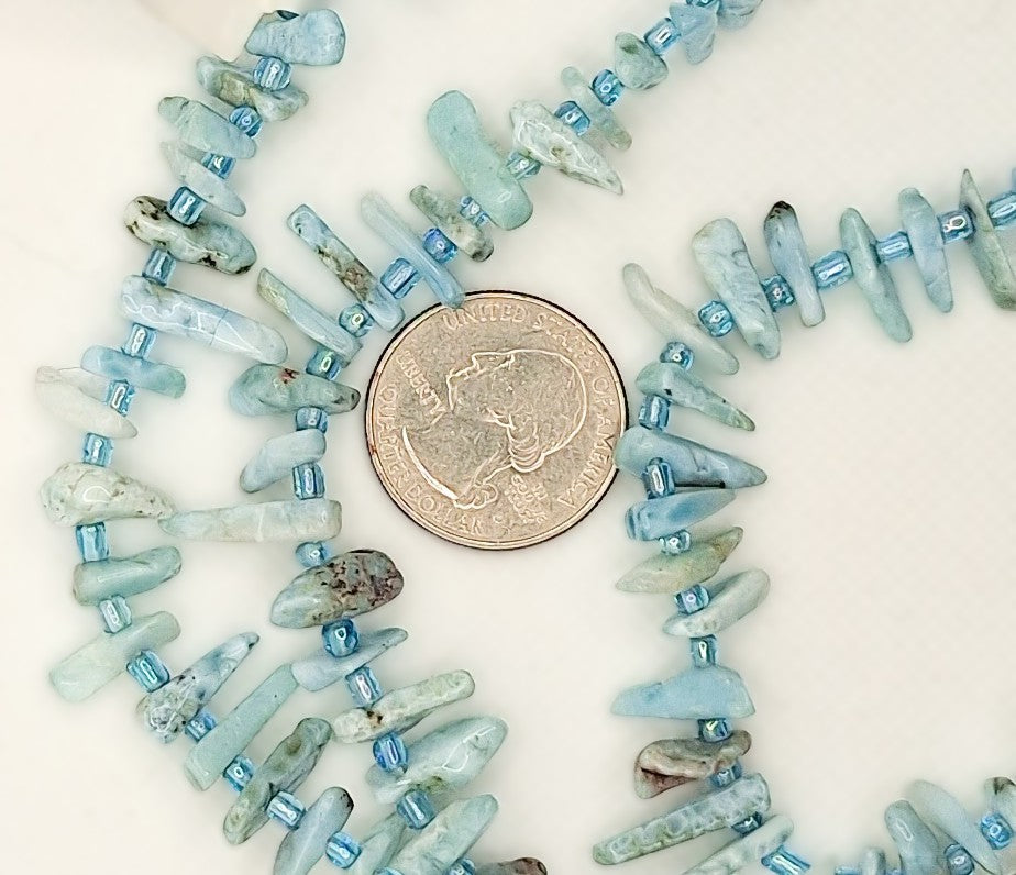 12-18mm Larimar Tusk Chip Gemstone Beads 8-inch Strand