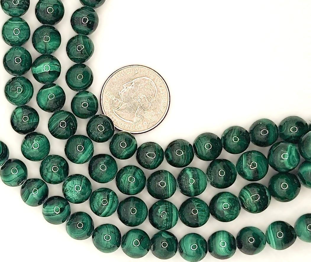 10mm Malachite Round Gemstone Beads 8-inch Strand