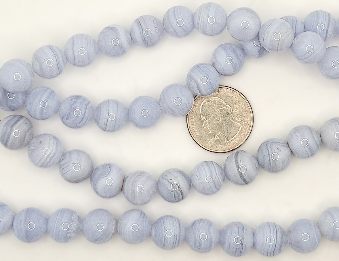12mm Blue Lace Agate Round Gemstone Beads 8-inch Strand