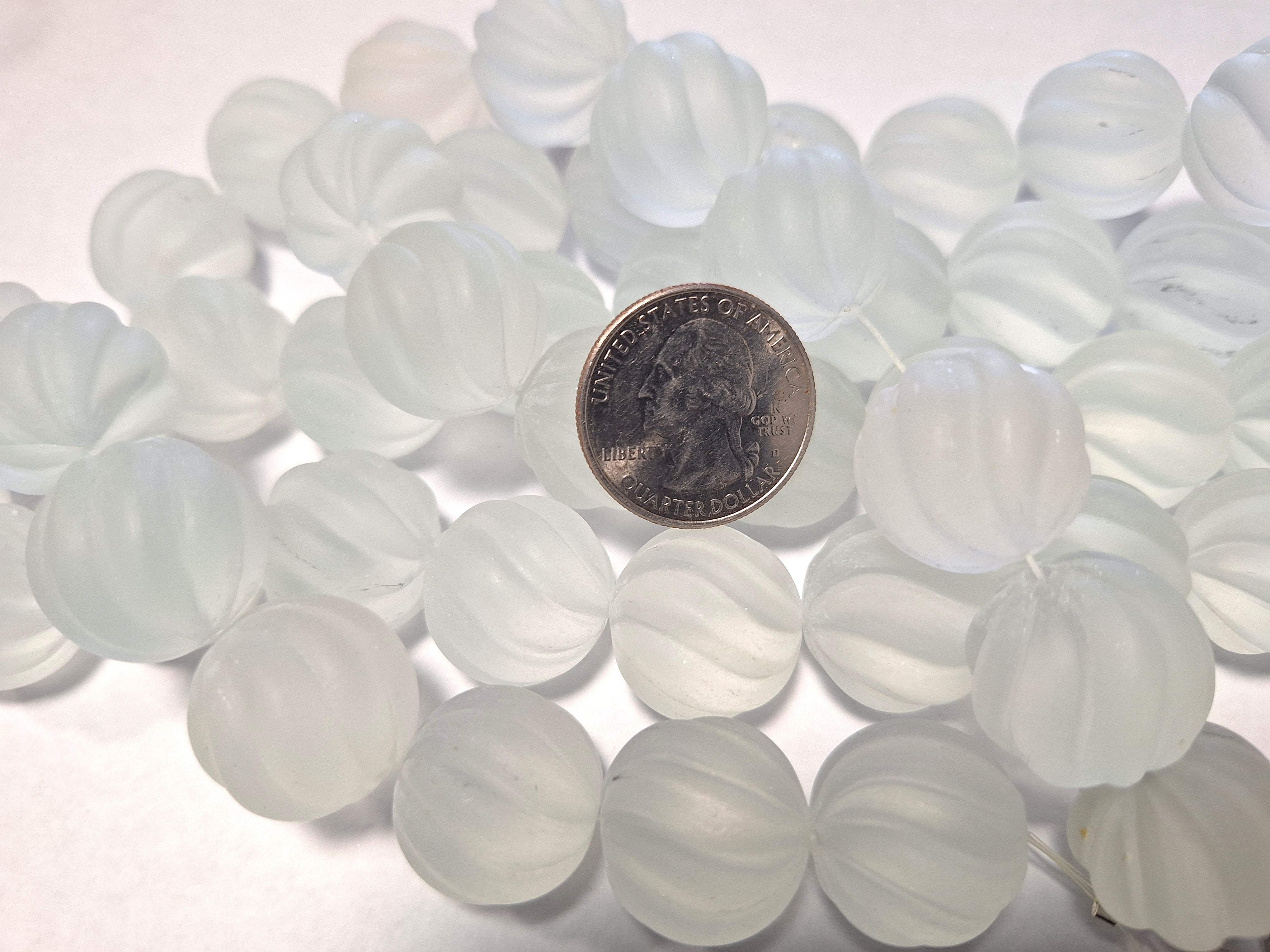 20mm Frosted Crystal Quartz Carved Round Gemstone Beads 16-Inch Strand