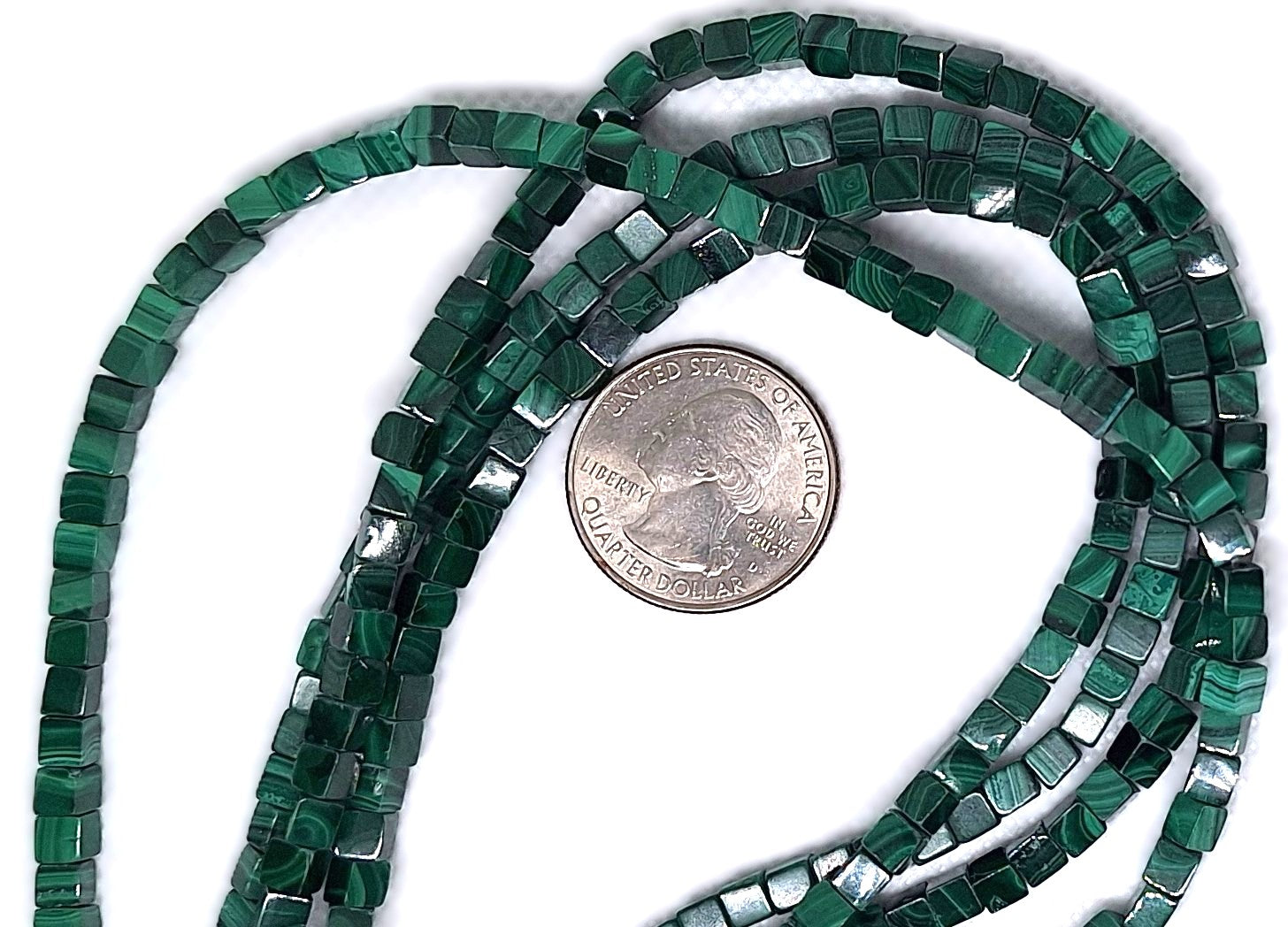4mm Malachite Square Cube Gemstone Beads 16-inch Strand